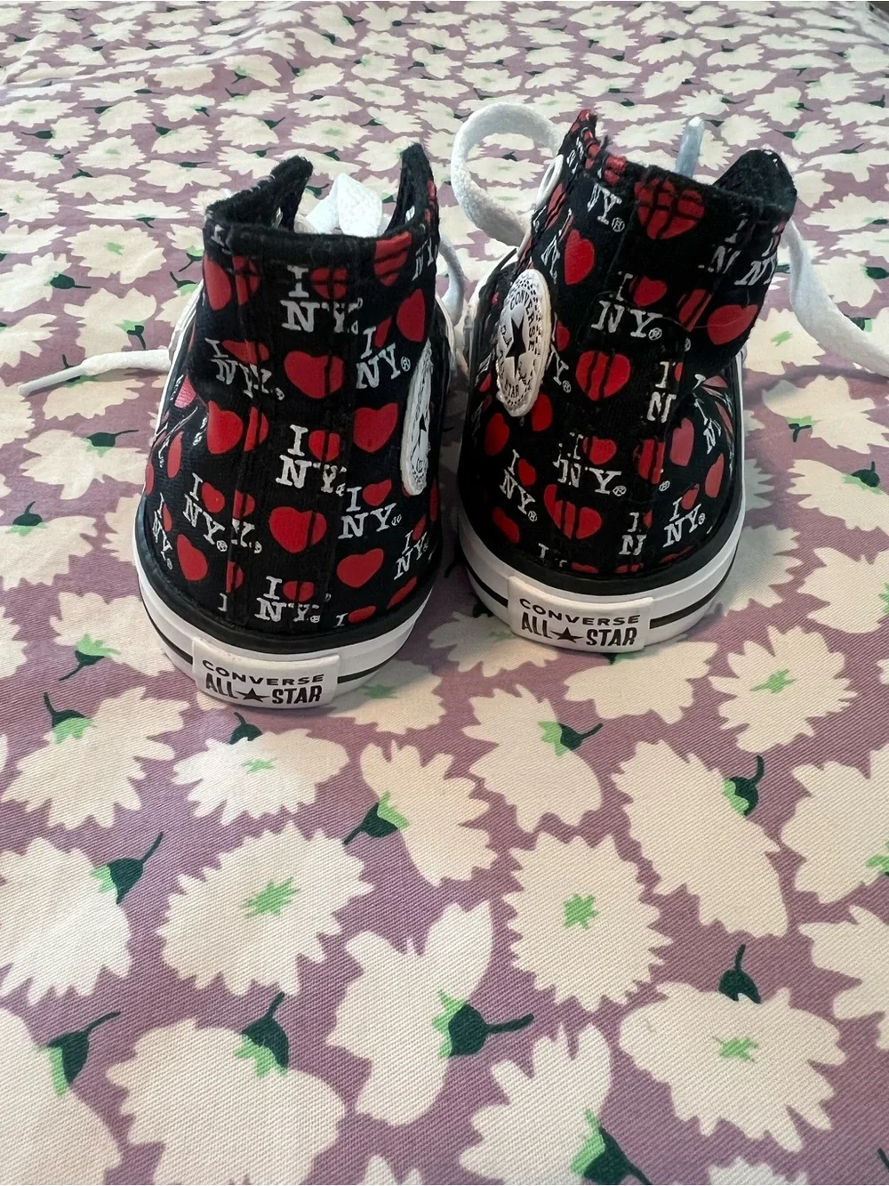 Converse Kids Black High-Top Sneakers with Red Heart Pattern